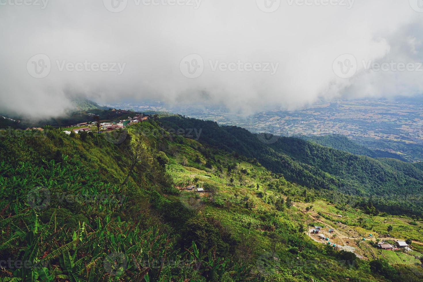 hoog visie van phu thap boek berg phetchabun provincie, Thailand. verkoudheid het weer, hoog bergen en dik mist. foto