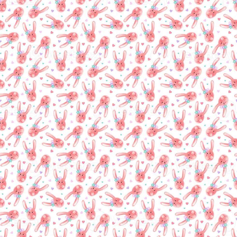 naadloos patroon met schattige konijnengezichten en harten foto