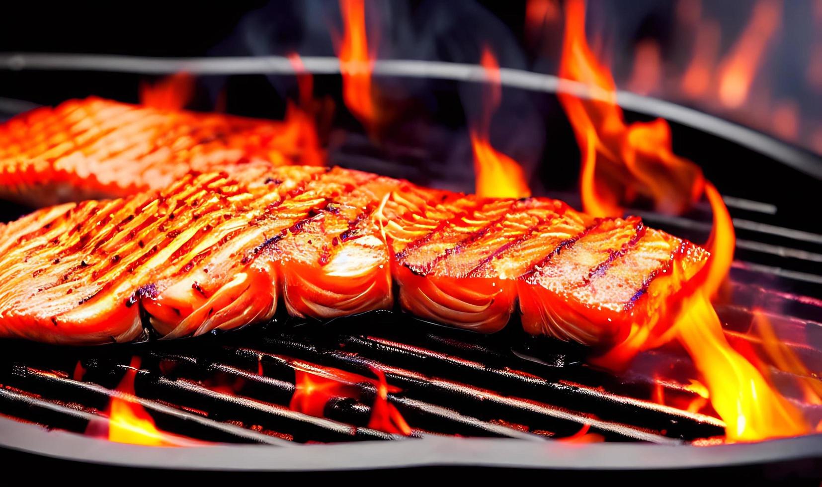 gegrild Zalm. gezond voedsel gebakken Zalm. heet vis gerecht. foto