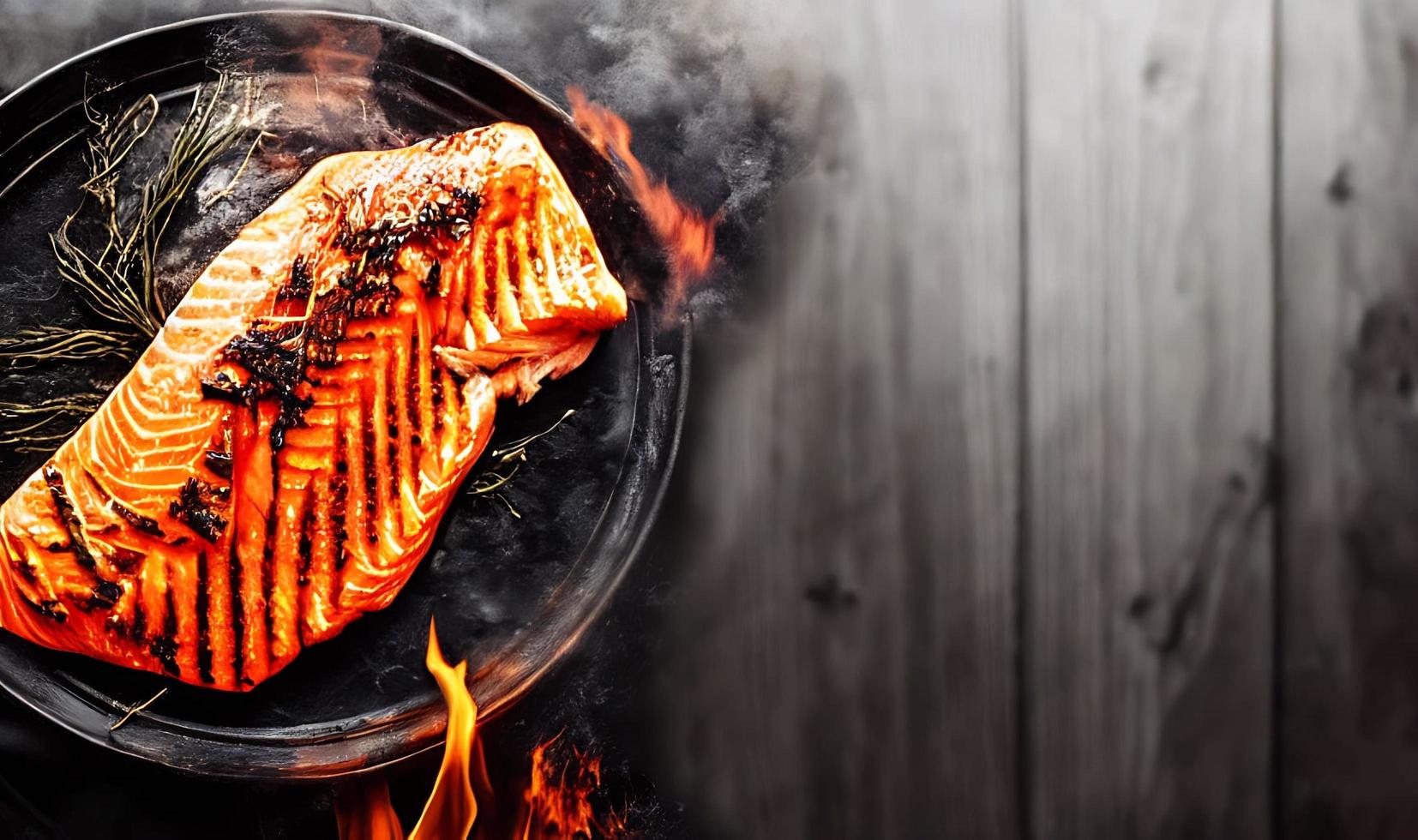 gegrild Zalm. gezond voedsel gebakken Zalm. heet vis gerecht. foto