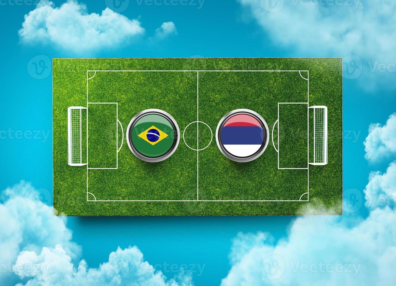 Brazilië vs Servië versus scherm banier voetbal concept. Amerikaans voetbal veld- stadion, 3d illustratie foto