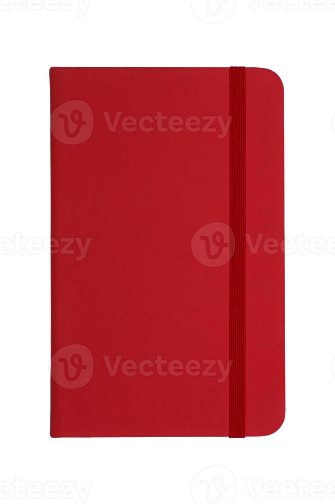 rood notitieboekje met rood elastisch band foto