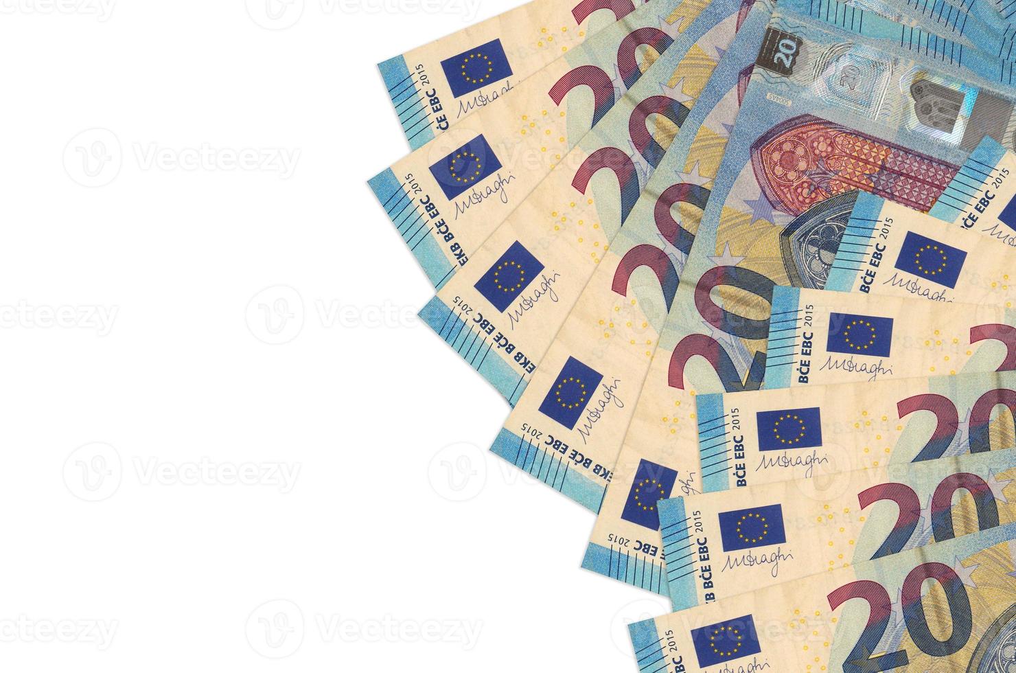 20 euro rekeningen leugens geïsoleerd Aan wit achtergrond met kopiëren ruimte. rijk leven conceptuele achtergrond foto