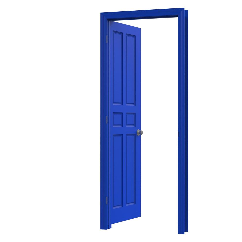 Open geïsoleerd blauw deur Gesloten 3d illustratie renderen foto