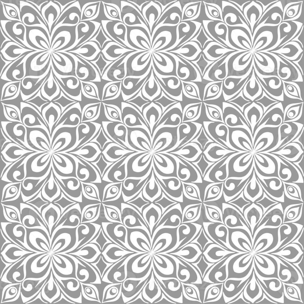 naadloos grafisch patroon, bloemen wit ornament tegel Aan grijs achtergrond, textuur, ontwerp foto