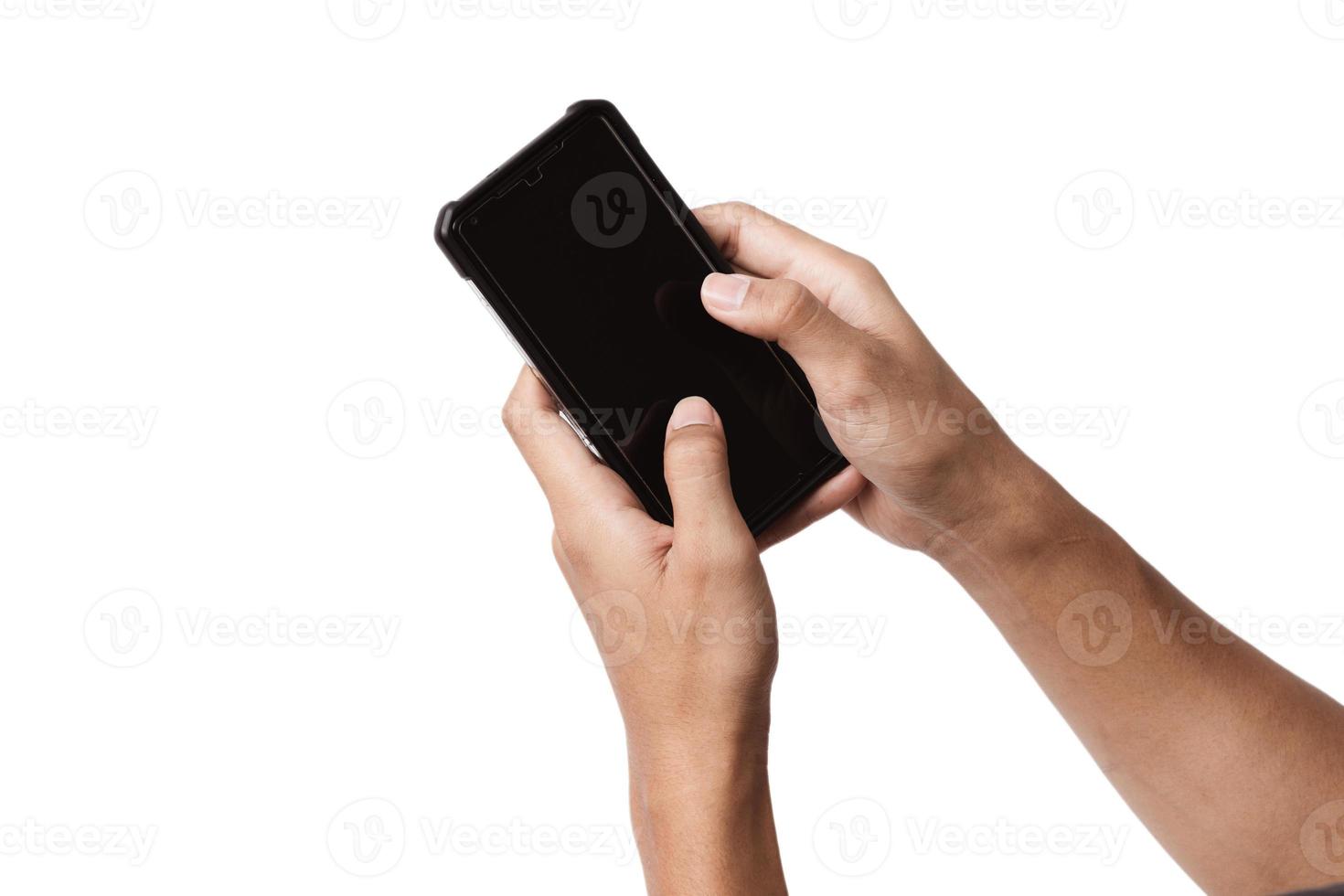 Aziatisch persoon Holding een mobiel smartphone. foto