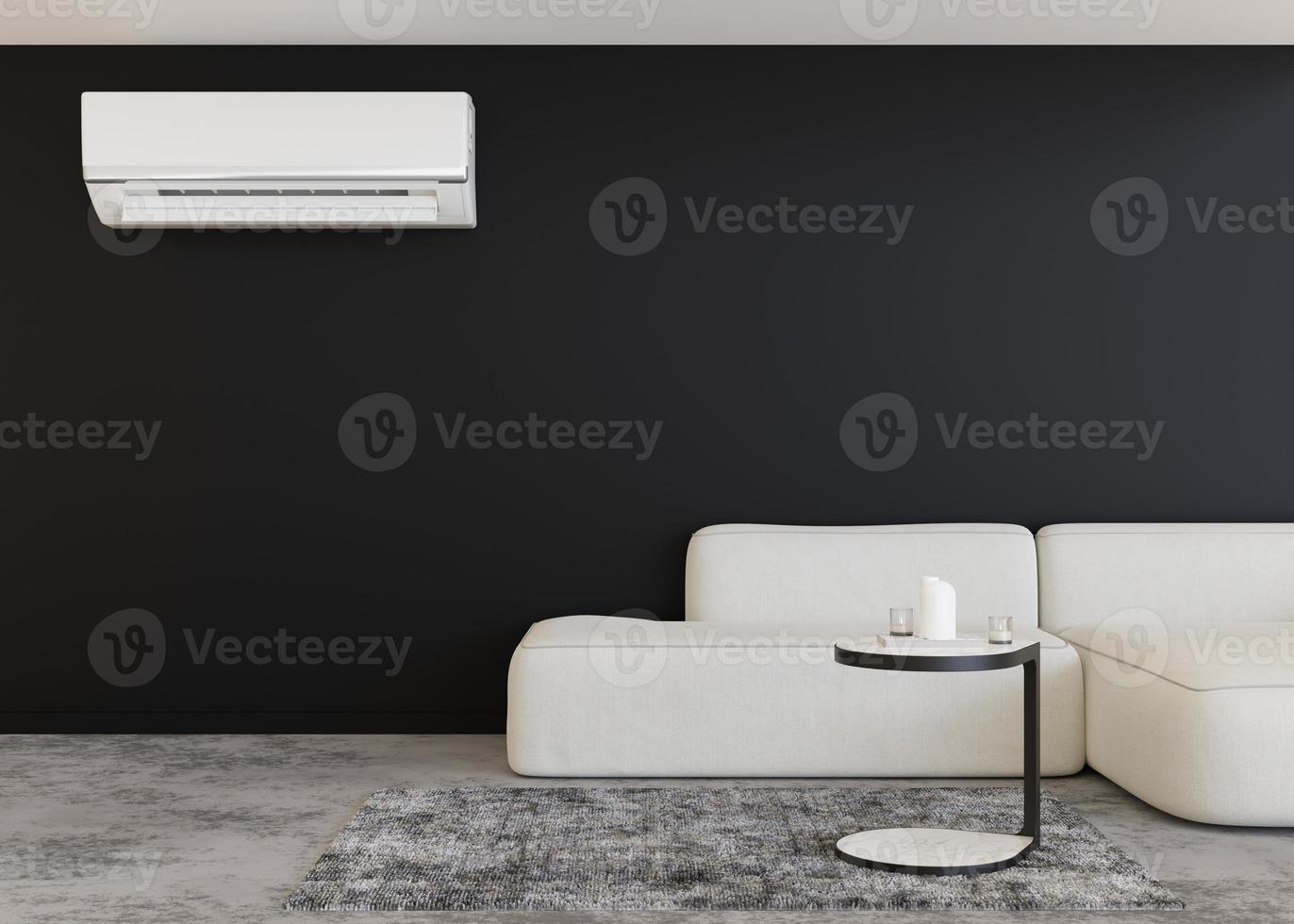 modern lucht conditioner hangende Aan de muur in kamer. koeling Product voor heet klimaat in zomer. machine welke houdt de lucht in een gebouw koel en droog. modern interieur met airconditioning. 3d veroorzaken. foto