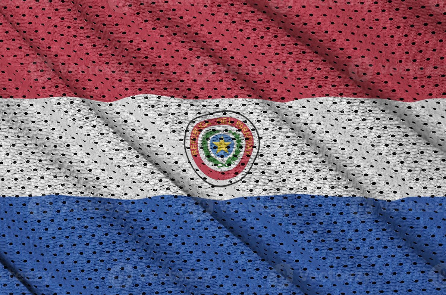 Paraguay vlag gedrukt Aan een polyester nylon- sportkleding maas fabri foto