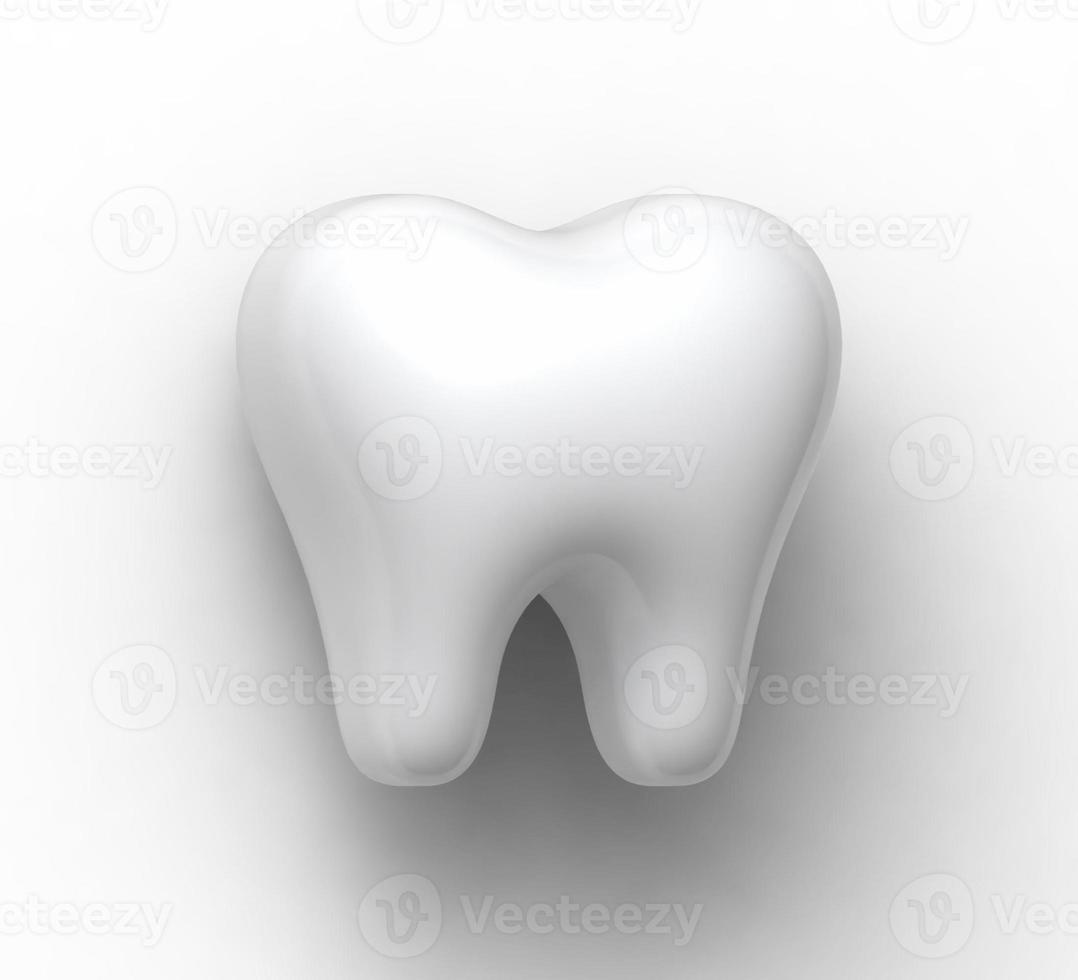 3d zuiver gezond wit kies tand met schaduw Aan wit achtergrond detailopname. realistisch menselijk tand met twee tandheelkundig grachten, 3d veroorzaken. stomatologie geïsoleerd icoon sjabloon achtergrond bespotten omhoog foto