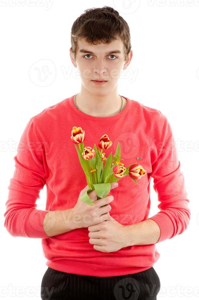 man met bloemen foto