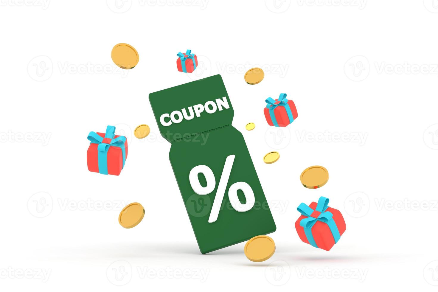 korting coupon met percentage teken met munten. tegoedbon kaart contant geld terug met coupon code Promotie. foto