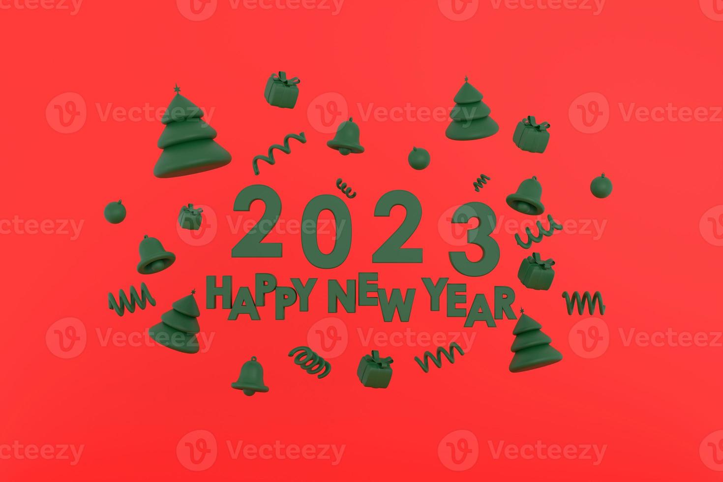 gelukkig nieuw jaar 2023, vrolijk Kerstmis Kerstmis boom, geschenken, klok, Kerstmis bal foto