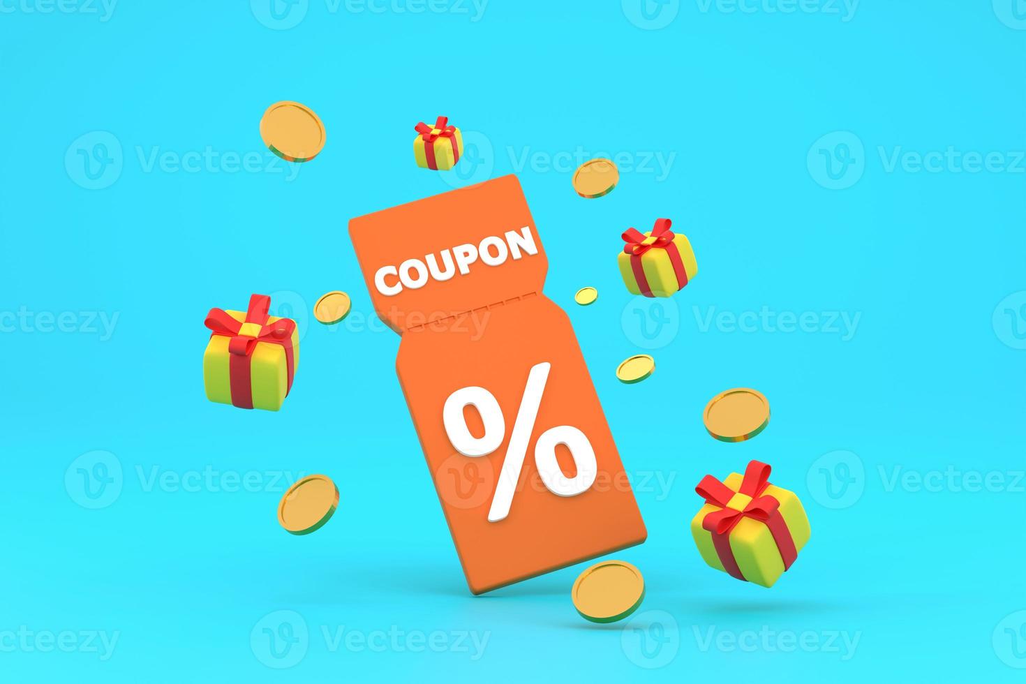 korting coupon met percentage teken met munten. tegoedbon kaart contant geld terug met coupon code Promotie. foto