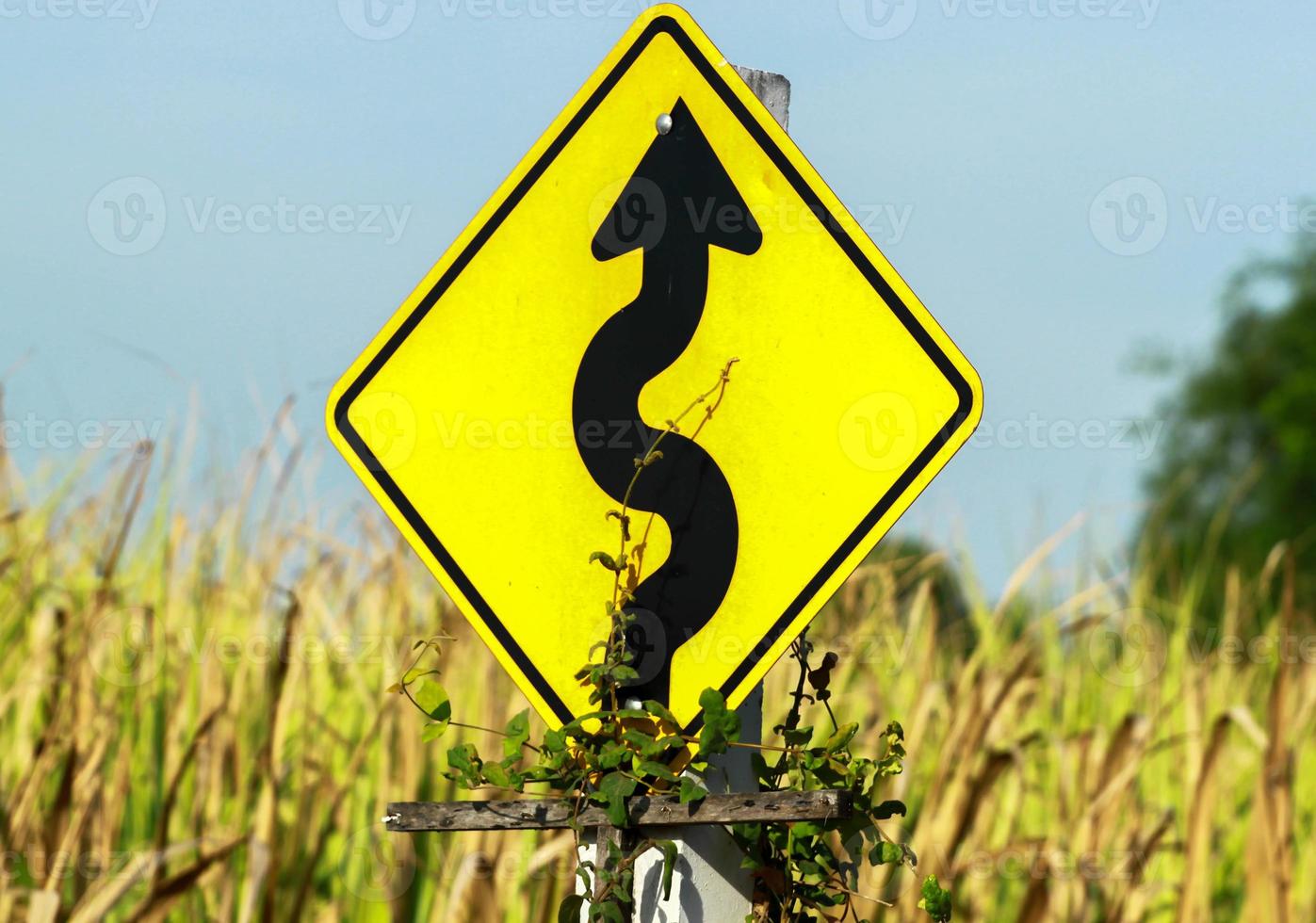 verkeer tekens met curves en aaneengesloten bochten. alstublieft rit voorzichtig en respect de verkeer reglement. Doen niet inhalen de curves voor uw veiligheid. foto