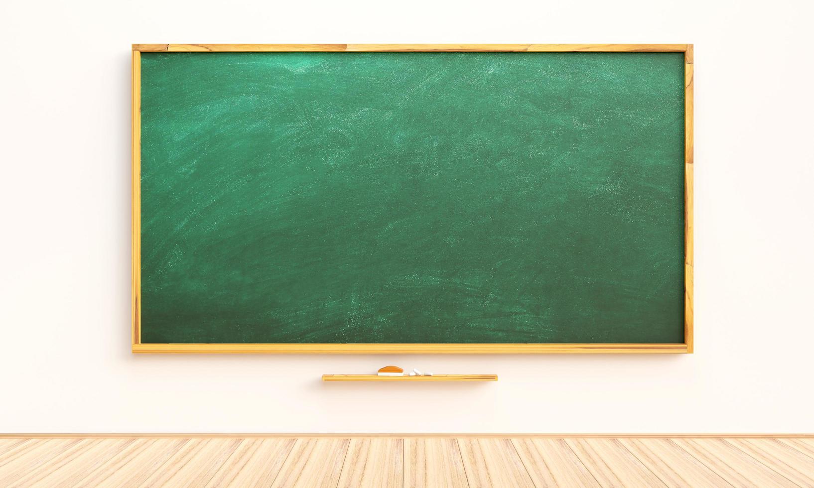 groen bord achtergrond, schoolbord met houten kader in kamer. blanco houten krijt bord voor leerzaam ontwerp, ruimte voor reclame tekst, en menu. 3d geven illustratie foto