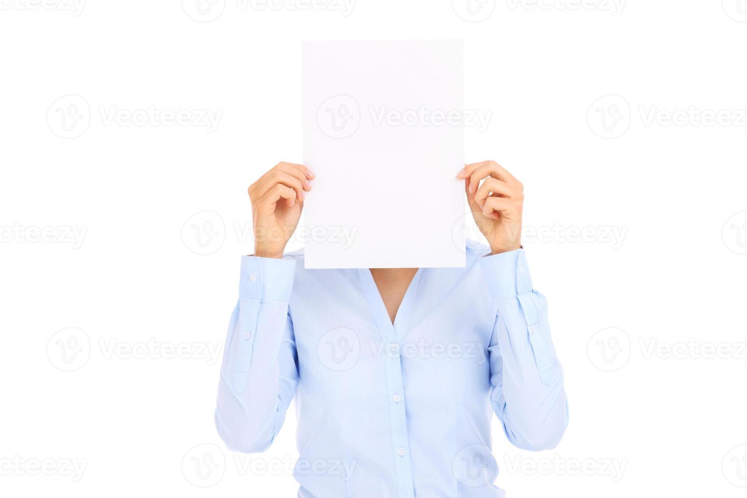 zakenvrouw en blanco papier foto