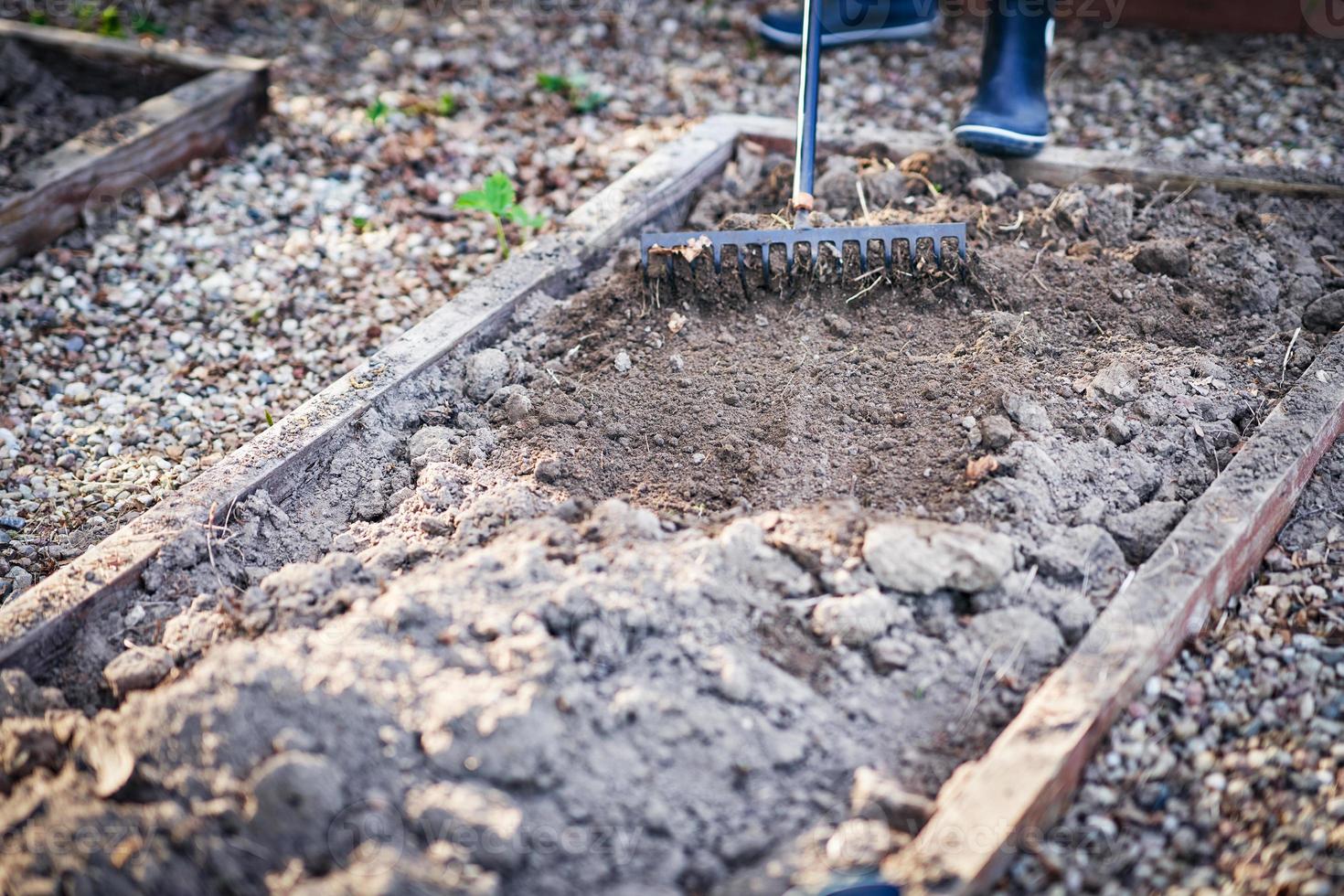 afbeelding van vrouw werken met gereedschap in de tuin foto