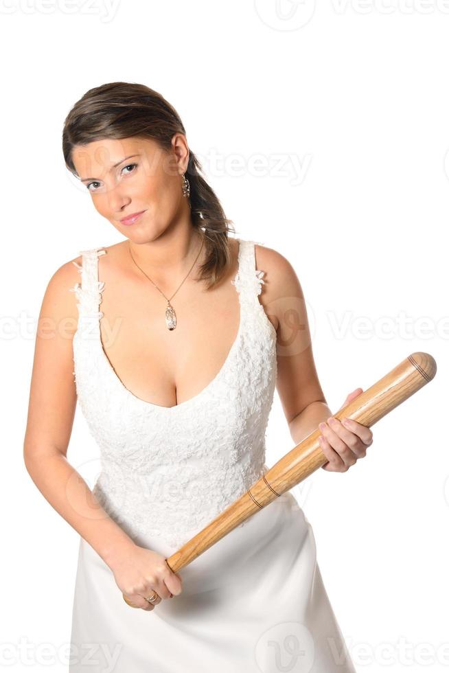 bruid met basketbal knuppel over- wit achtergrond foto