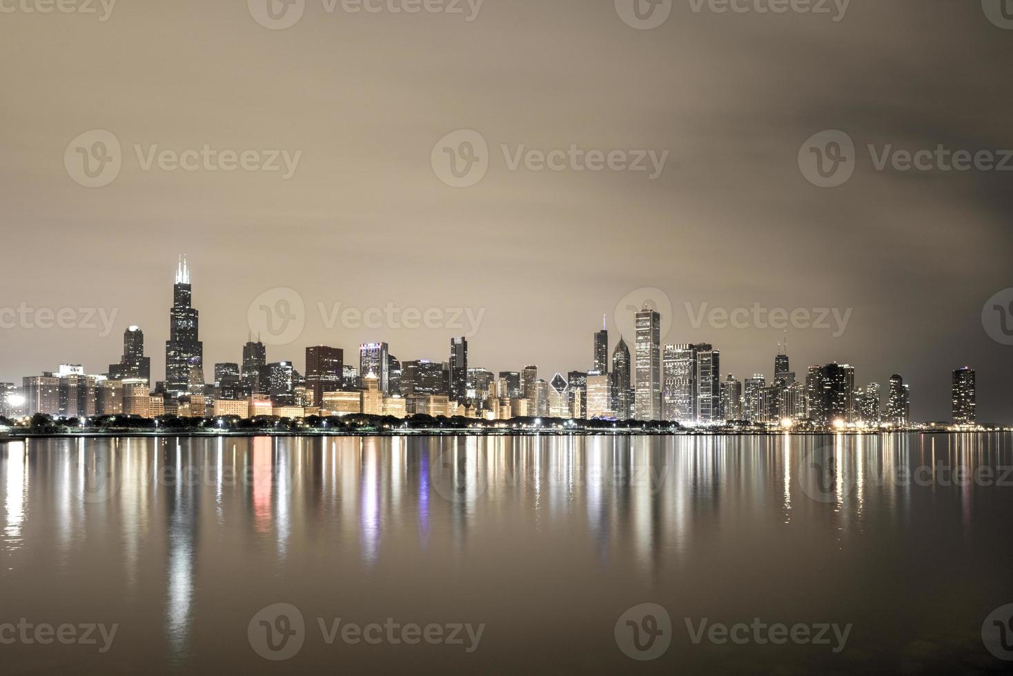 skyline van chicago's nachts foto