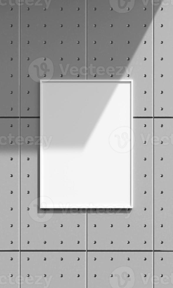 poster kader mockup hangende Aan de grijs muur. 3d renderen foto