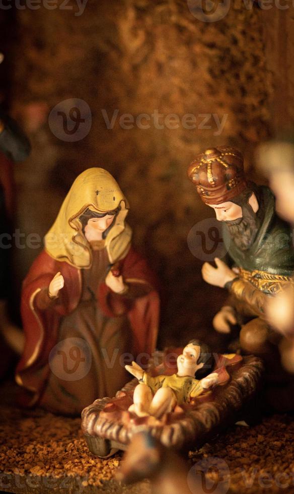 Kerstmis geboorte tafereel decoraties foto