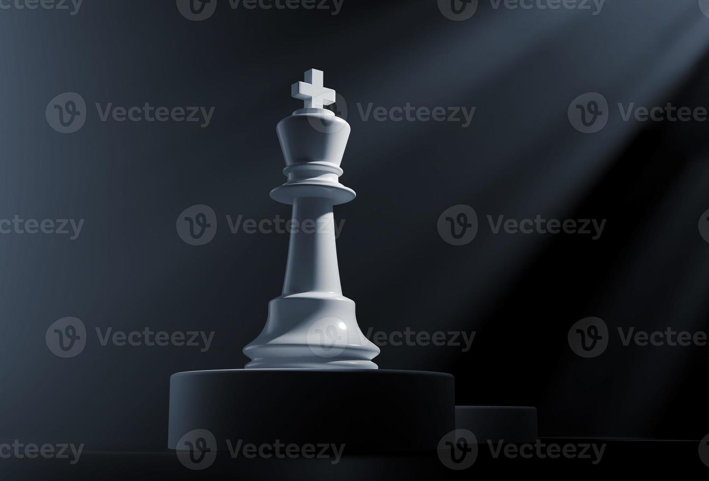schaak koning wit met licht stralen Aan donker achtergrond - 3d illustratie foto
