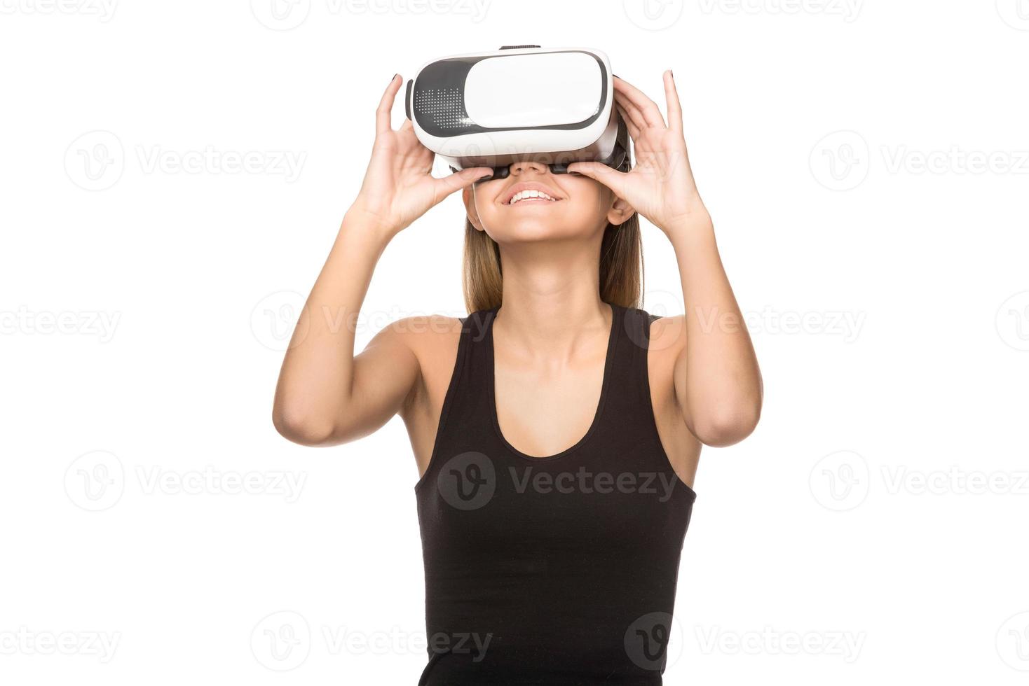 mooi vrouw vervelend vr virtueel realiteit koptelefoon met koppel foto