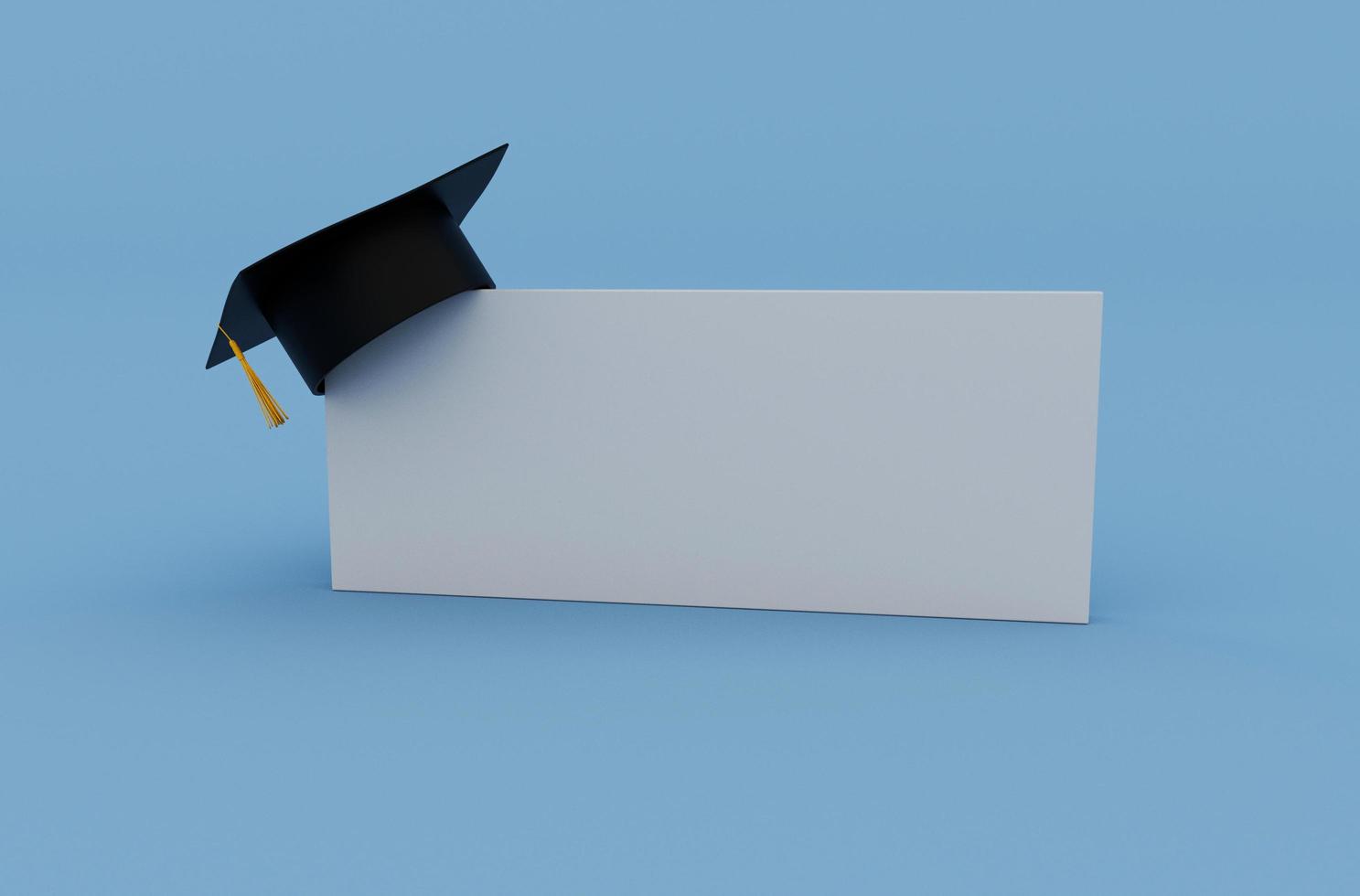 3d illustratie diploma uitreiking pet hoed met kwast, icoon baret kopiëren ruimte foto