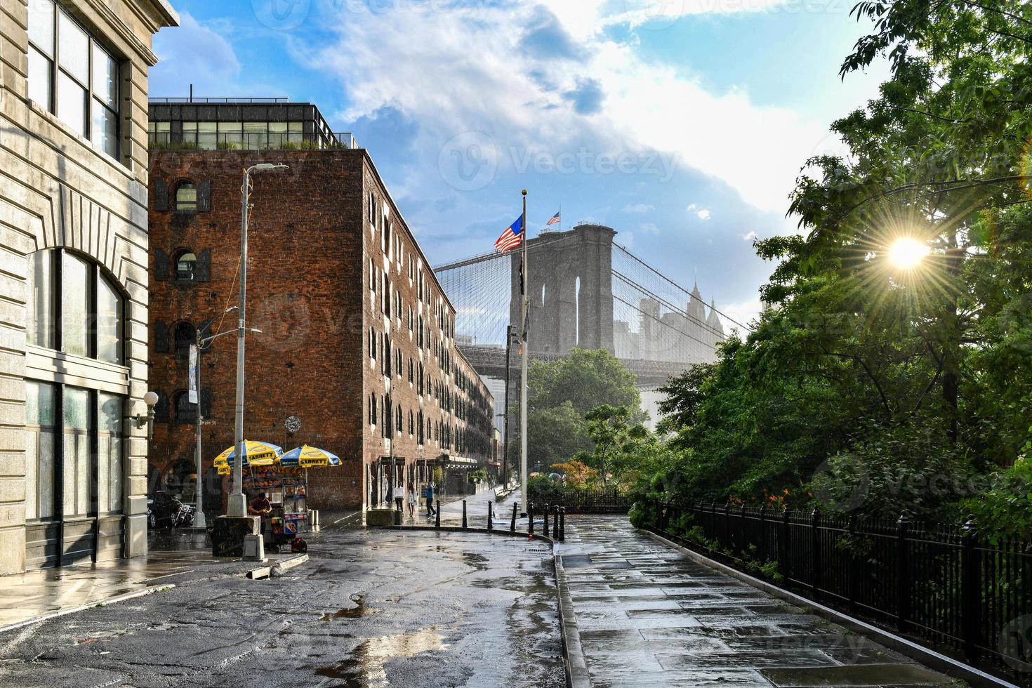 nieuw york stad - jun 28, 2020 - toren van de Brooklyn brug van Brooklyn brug park in brooklyn, nieuw york stad. foto