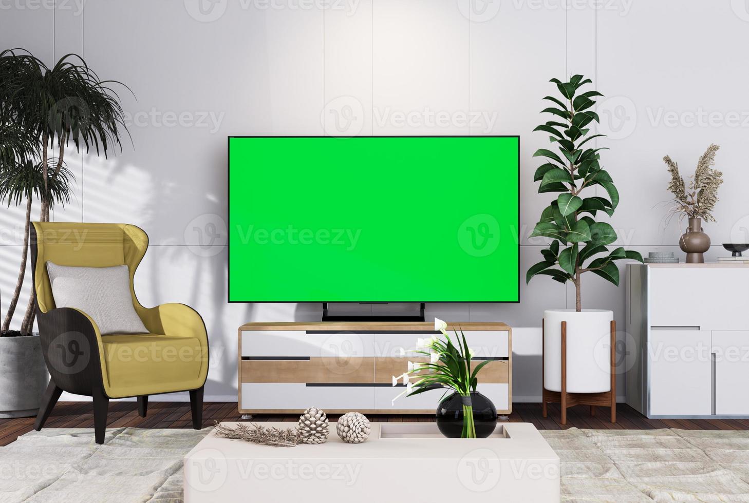 bespotten omhoog slim TV met met chroma sleutel in modern interieur ten volle f foto