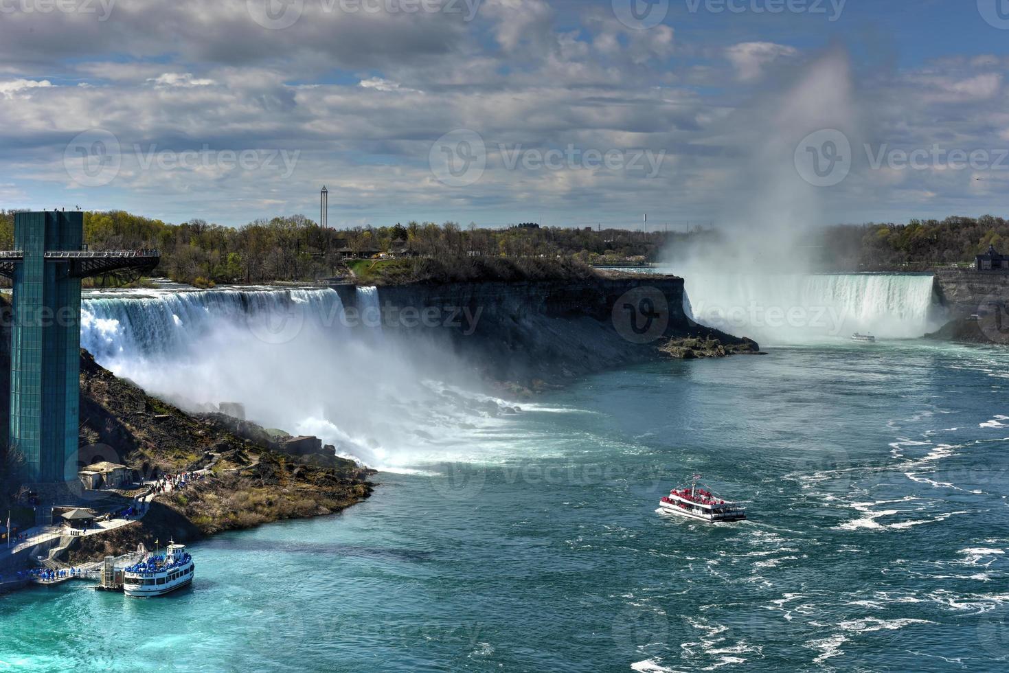 de Amerikaans valt Bij Niagara valt, nieuw york bekeken van de regenboog brug. foto