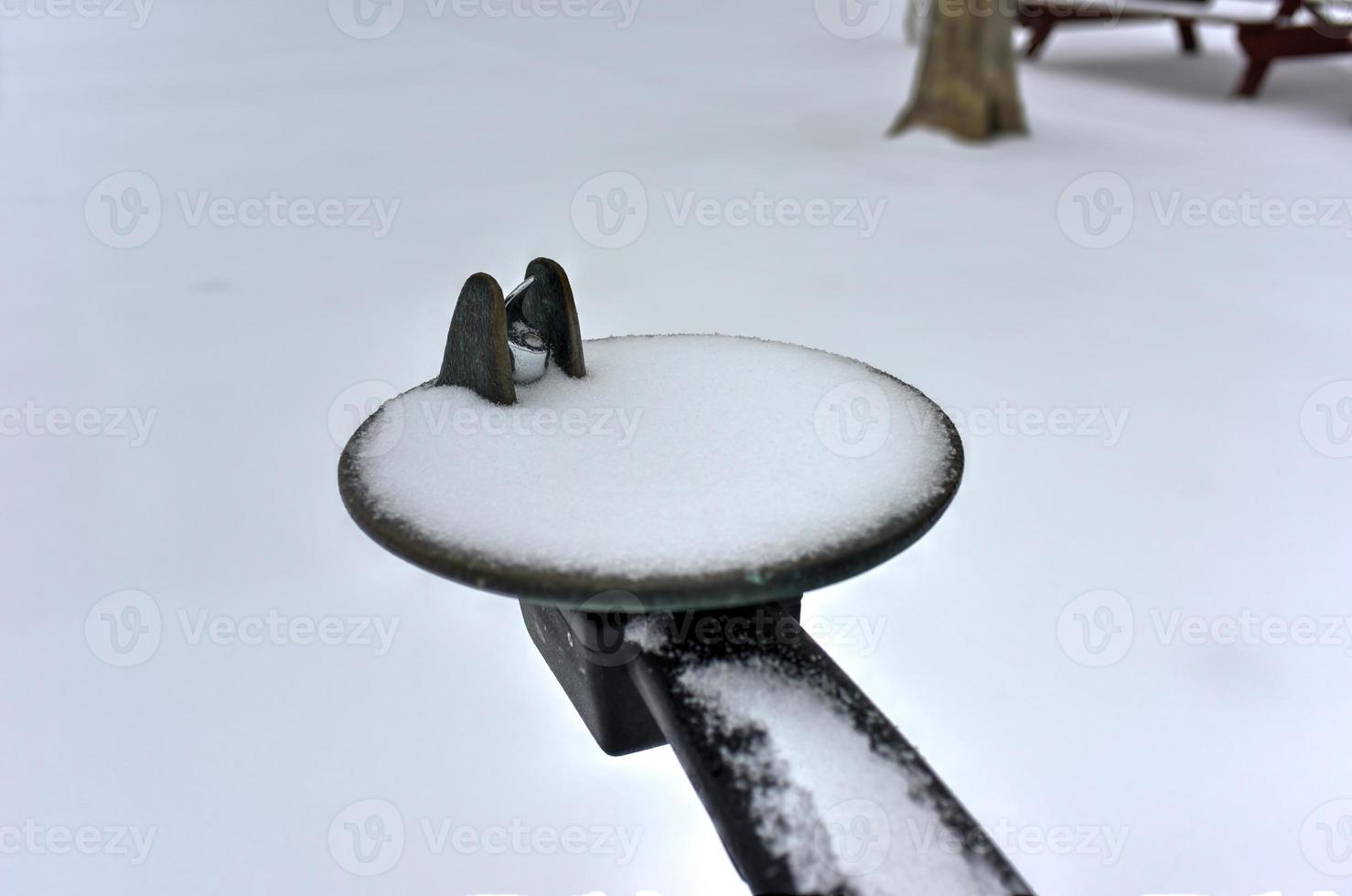 met sneeuw gevuld water fontein foto