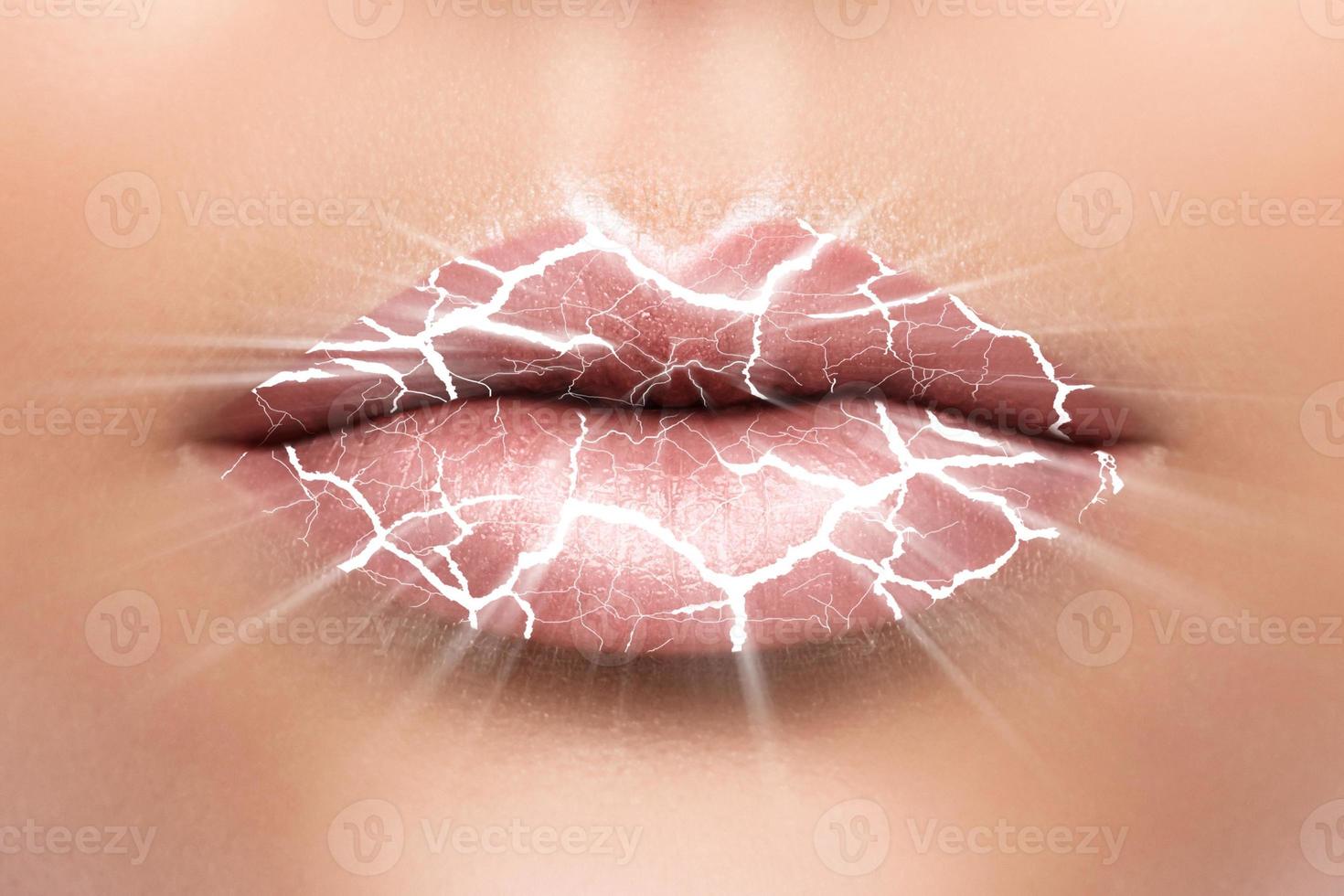 detailopname van kloven lippen met een scheuren foto