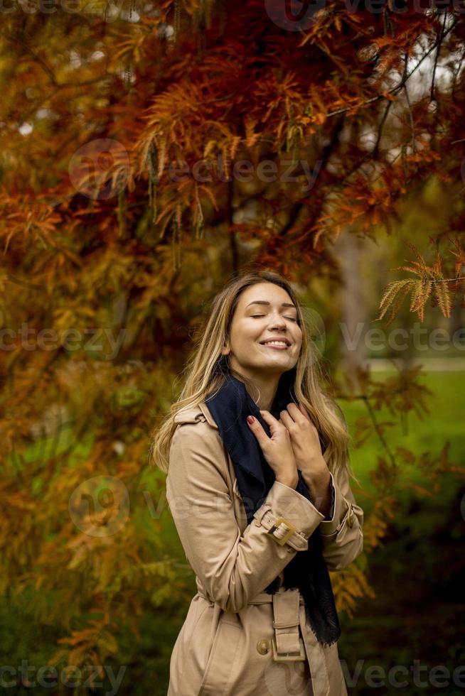 mooie jonge vrouw in de herfstpark foto