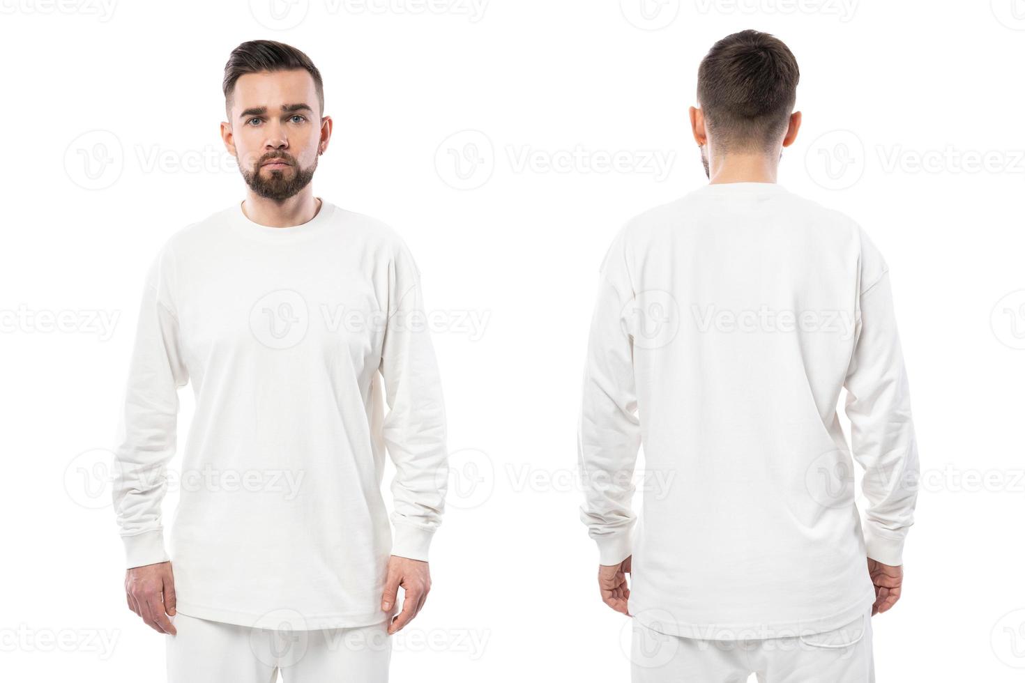 knap Mens vervelend wit met lange mouwen t-shirt met leeg ruimte voor ontwerp foto