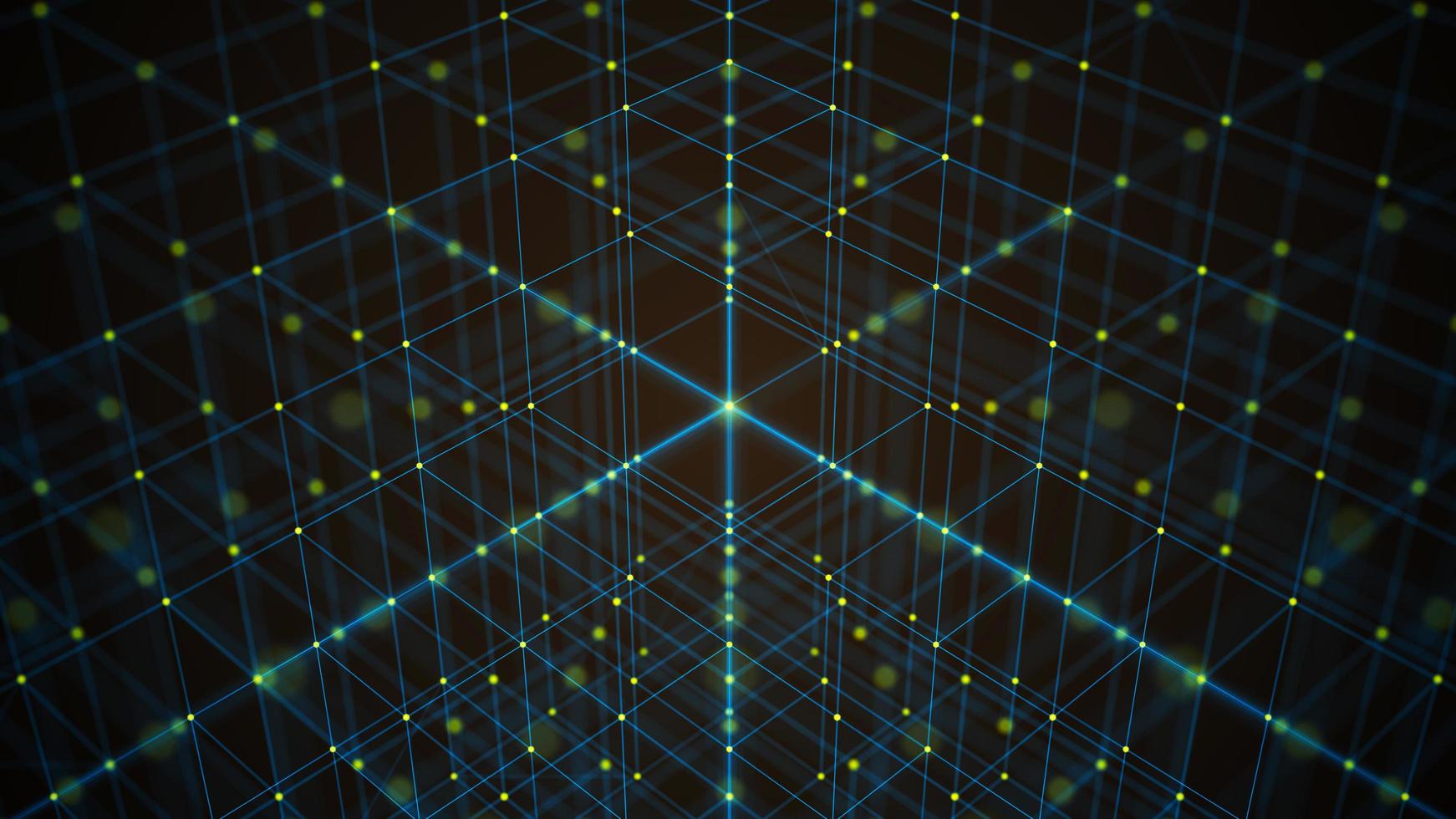 kubiek abstract achtergrond met helder lijnen en stippen. illustratie van groot gegevens. netwerk verbinding. internet verbinding. kubiek netwerk. 3d weergave. foto