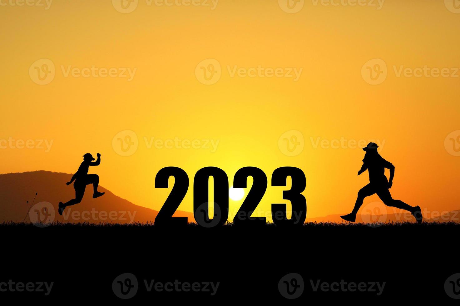 gelukkig nieuw jaar 2023, een nieuw begin, begin rennen foto