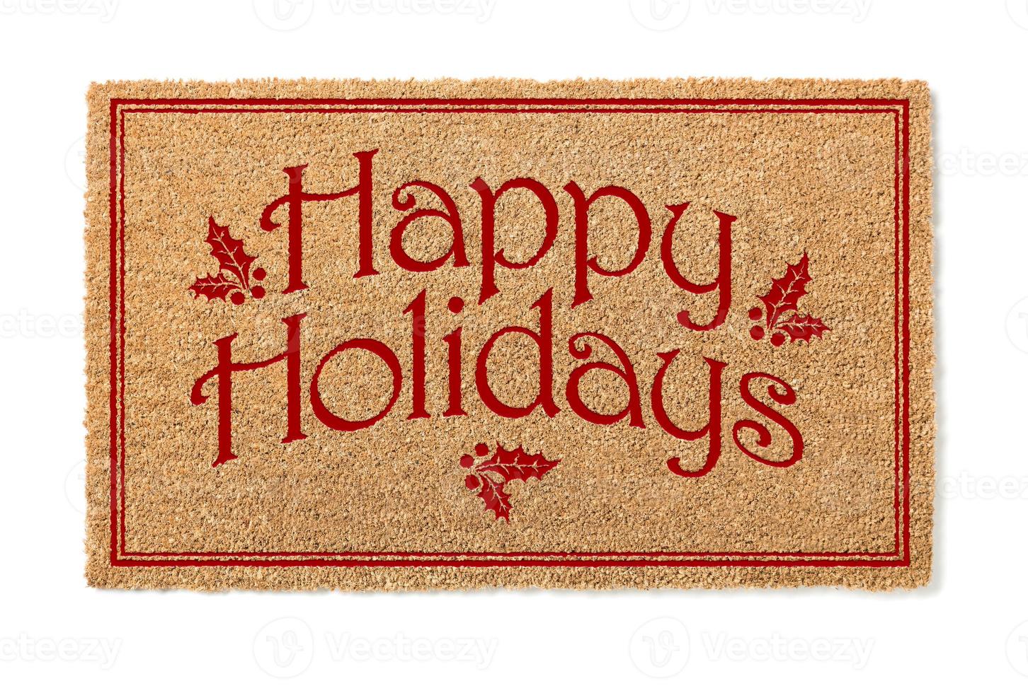 gelukkig vakantie Kerstmis bruinen Welkom mat geïsoleerd Aan wit achtergrond foto