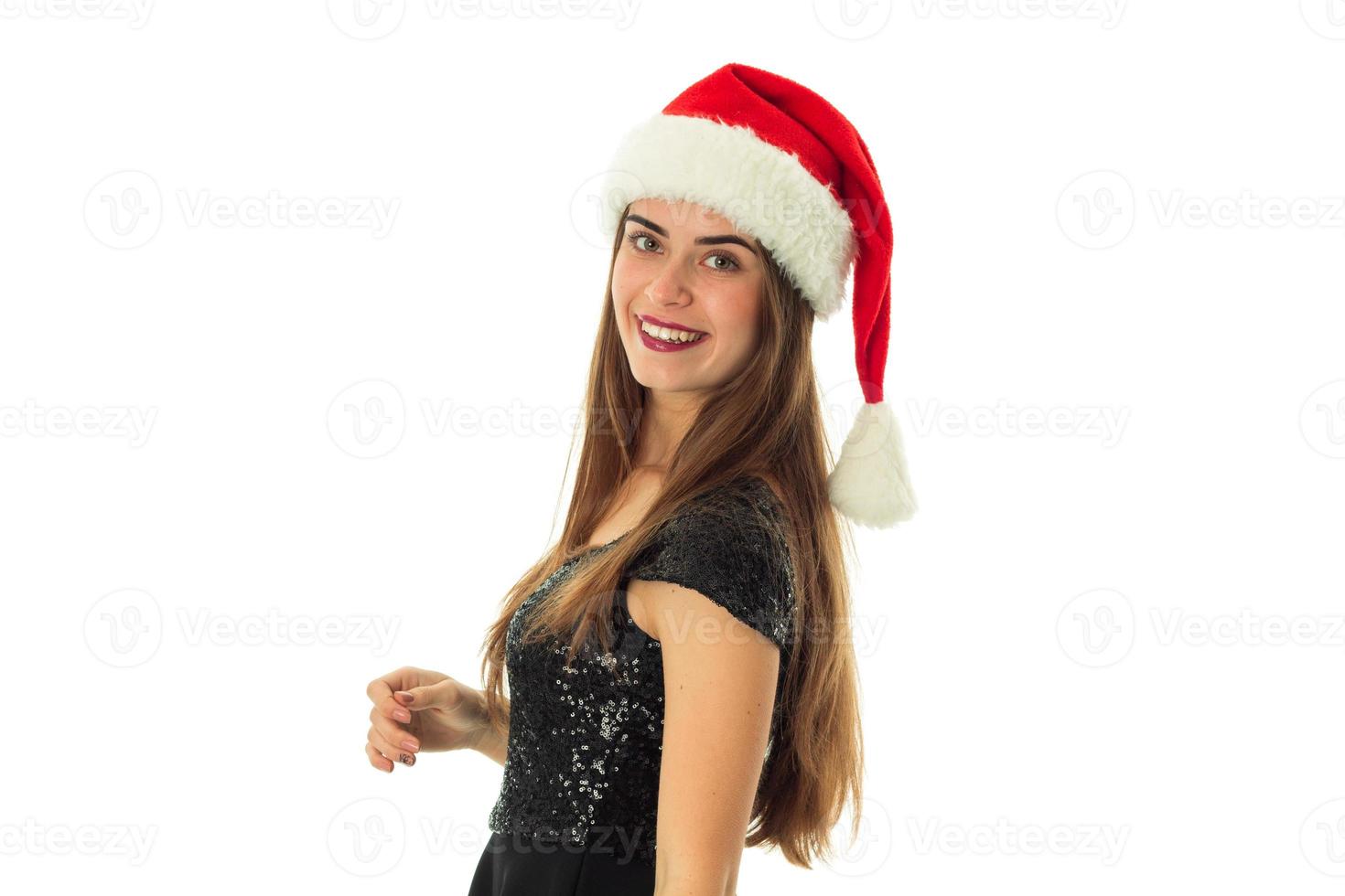 portret van gelukkig schoonheid vrouw in de kerstman hoed foto