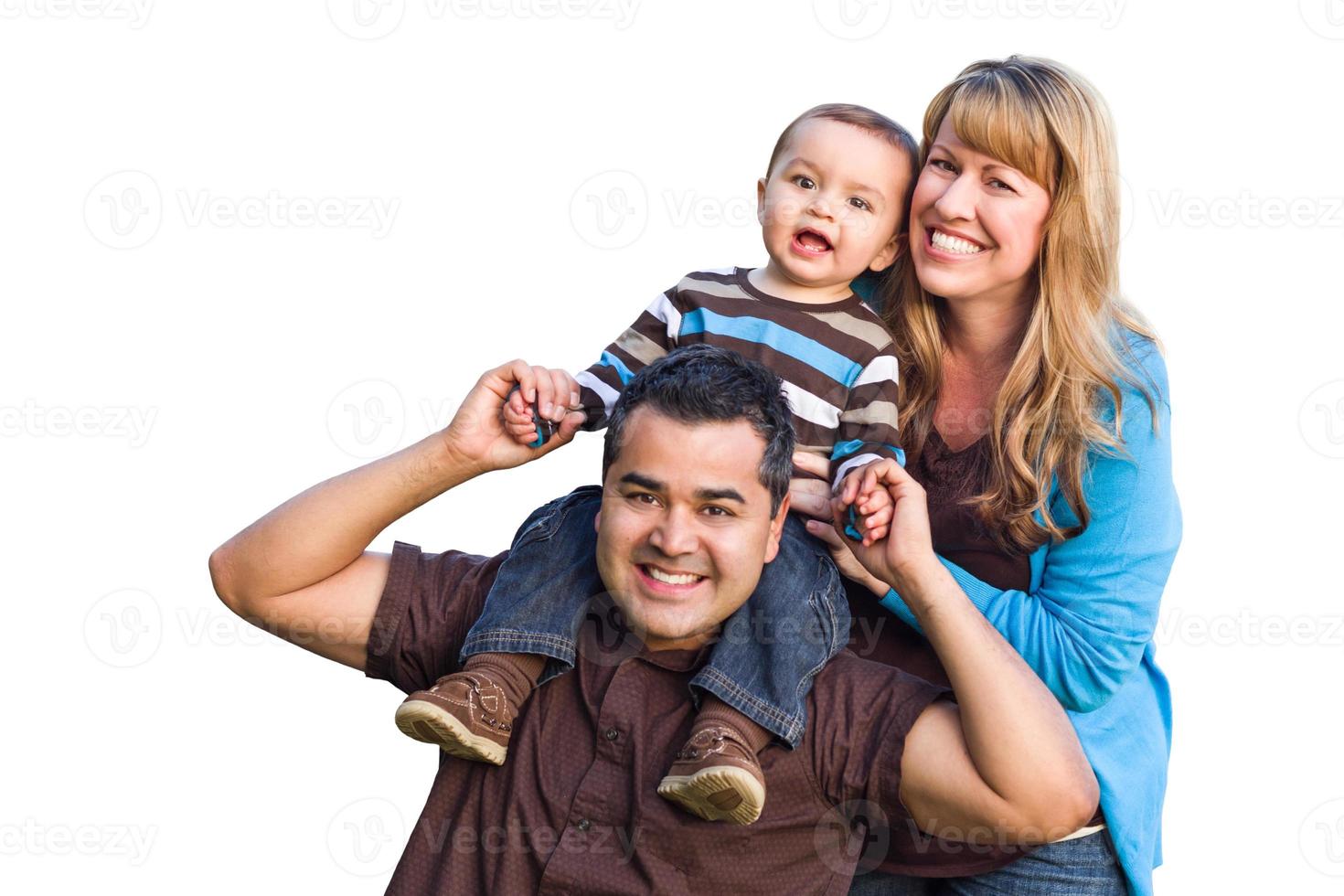 gelukkig gemengd ras etnisch familie Aan wit foto