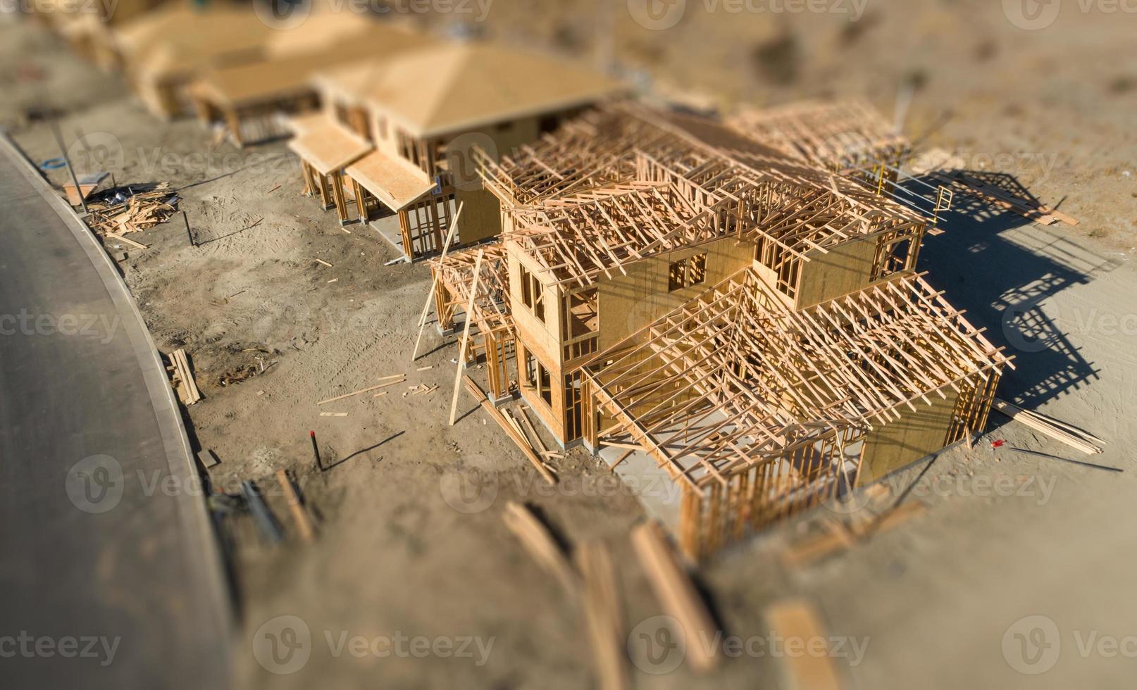 antenne visie van nieuw huizen bouw plaats met focus verleggen vervagen foto