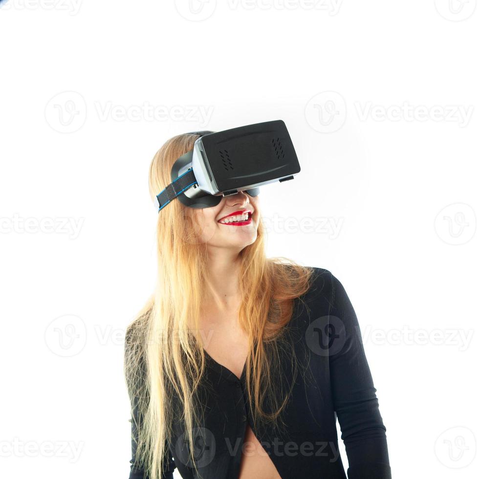 meisje in virtueel realiteit helm foto