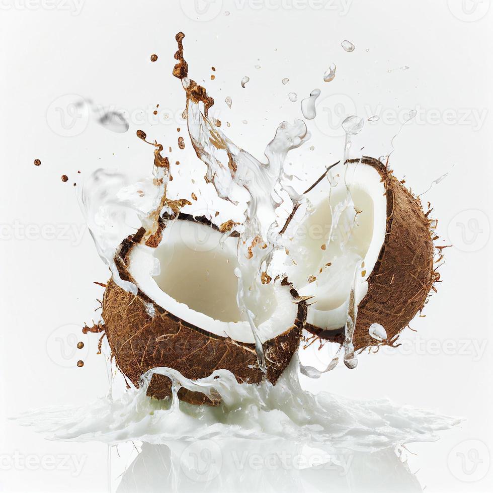 illustratie van kokosnoot met plons sap foto