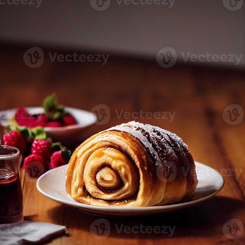 kaneel rollen of kaneel bun met een suikerglazuur Aan top foto