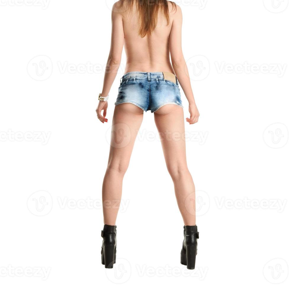 vrouw ass in jeans shorts foto