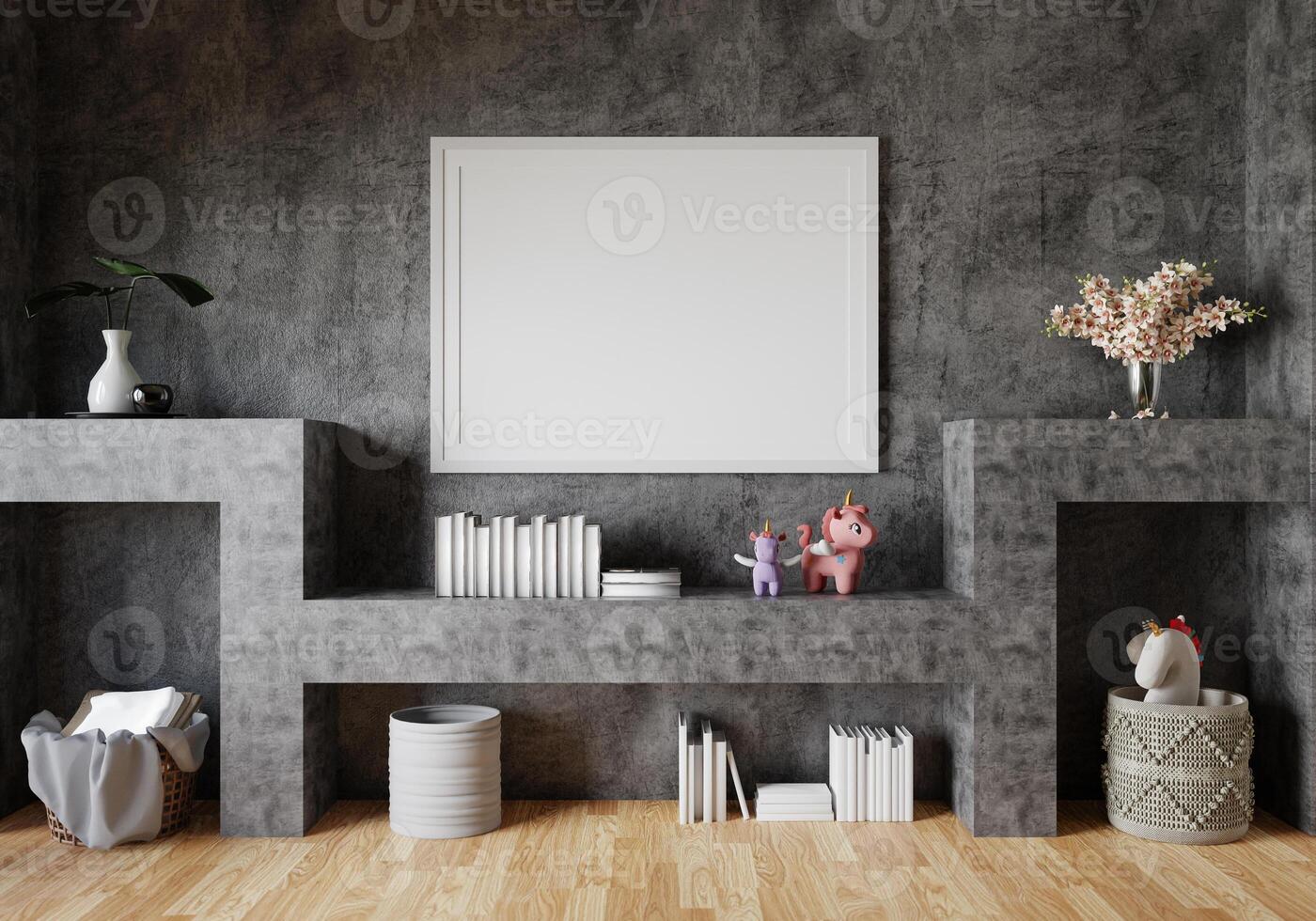 3d mockup blanco foto kader in leven kamer renderen