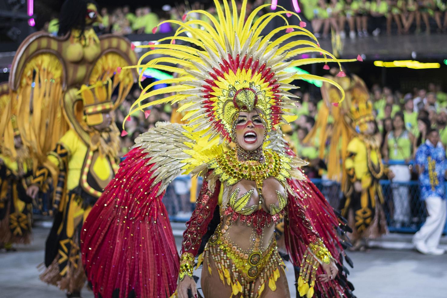 rio, Brazilië - april 22, 2022, samba school- unidos da tijuca in de Rio carnaval, gehouden Bij de marques de sapucai sambadrome foto