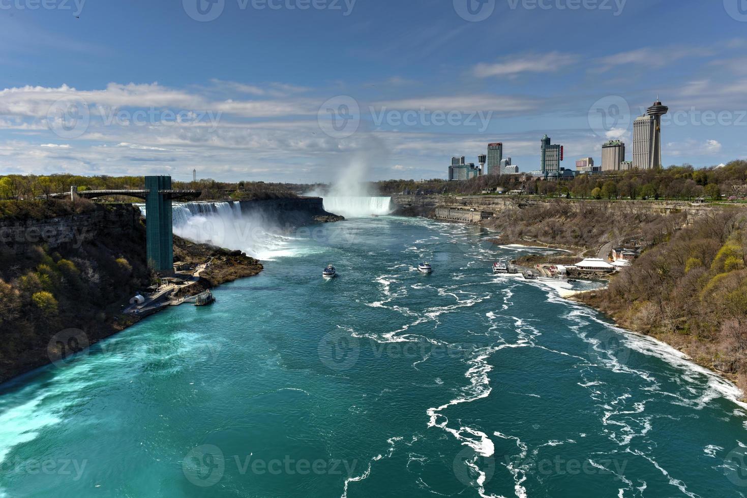de Amerikaans valt Bij Niagara valt, nieuw york bekeken van de regenboog brug. foto