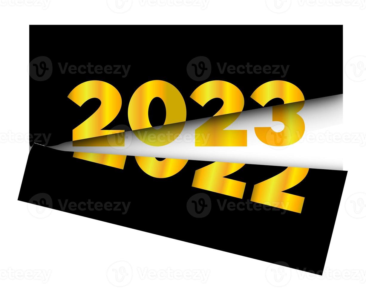 nieuw jaar 2023 illustratie met concept van gesneden 2022 naar worden 2023 goud stijl foto