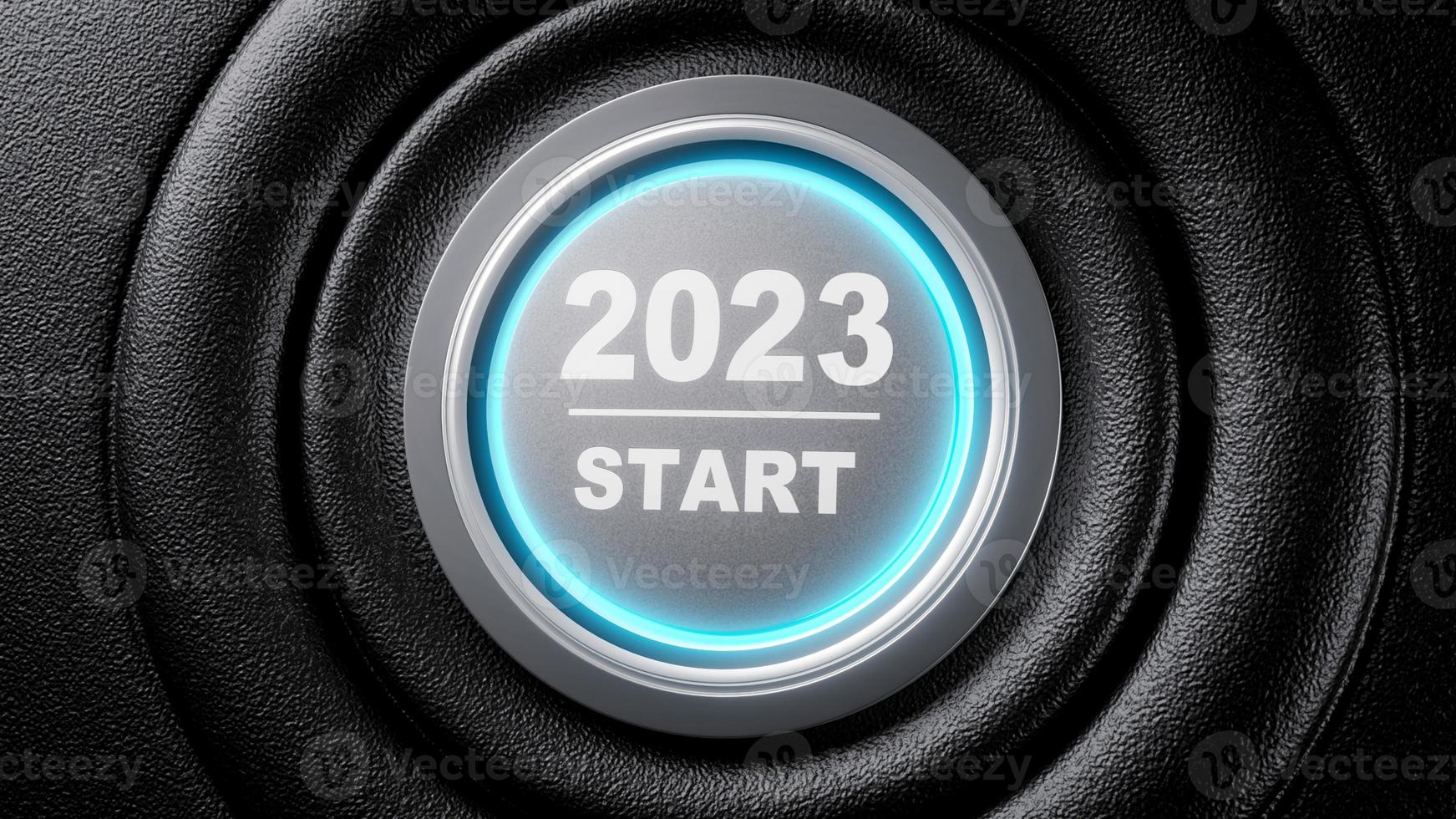 begin 2023. gelukkig nieuw jaar knop. 3d illustratie foto